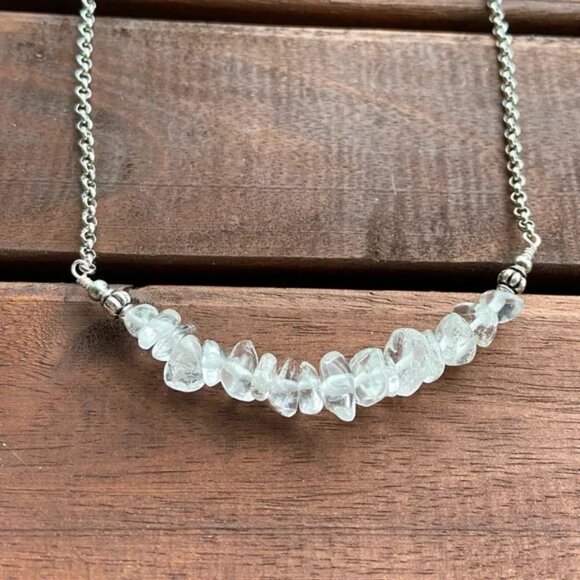 Quartz Bar Necklace Handmade Stainless Steel Chain Gemstones Chips Boho Gift - Picture 4 of 5